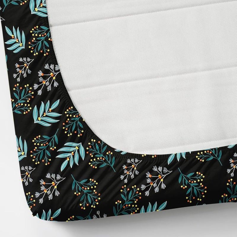 STARNSTYLE 280 TC Elastic Fitted Bedsheet with 2 Pillow Covers - Black Blue Floral Design (78x72 Inches) - Image 2